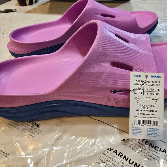 HOKA ORA RECOVERY SLIDE 3 Cyclamen - Coastal Sky MEN'S SIZE 12 NEW - Picture 1 of 11